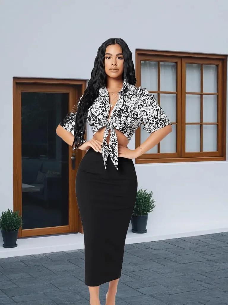 Womens Black Maxi midi Skirt Bodycon Long Pencil Skirts for Women High Waisted Elegant Work Spring Summer Thin Skirt 2025
