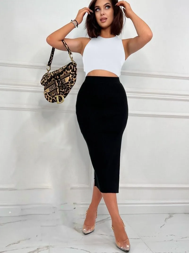 Womens Black Maxi midi Skirt Bodycon Long Pencil Skirts for Women High Waisted Elegant Work Spring Summer Thin Skirt 2025