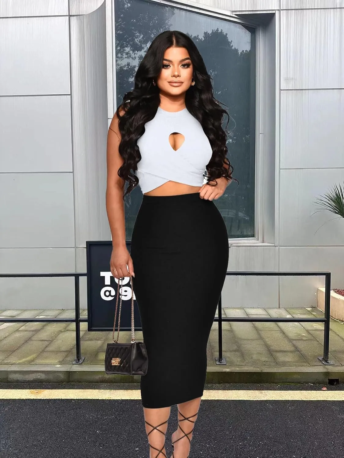 Womens Black Maxi midi Skirt Bodycon Long Pencil Skirts for Women High Waisted Elegant Work Spring Summer Thin Skirt 2025