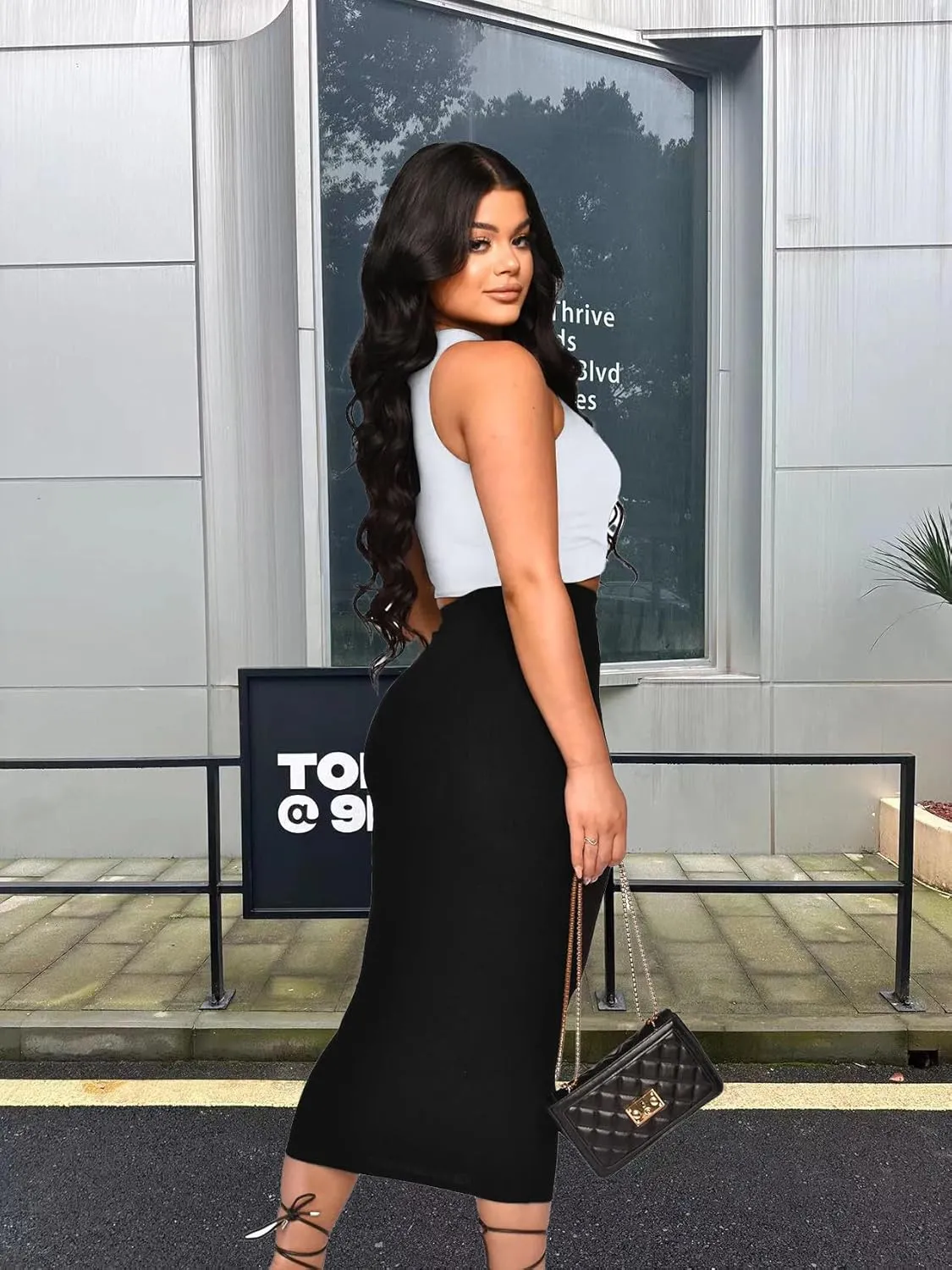 Womens Black Maxi midi Skirt Bodycon Long Pencil Skirts for Women High Waisted Elegant Work Spring Summer Thin Skirt 2025