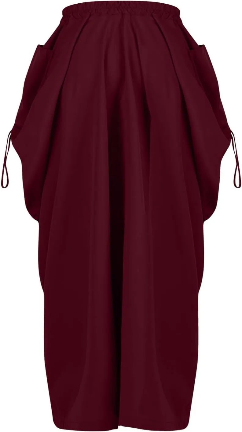 Women's Bohemian Maxi Skirt Vintage Gypsy Elastic High Waist Skirts Casual Loose Fit Peasant Skirt with Pockets