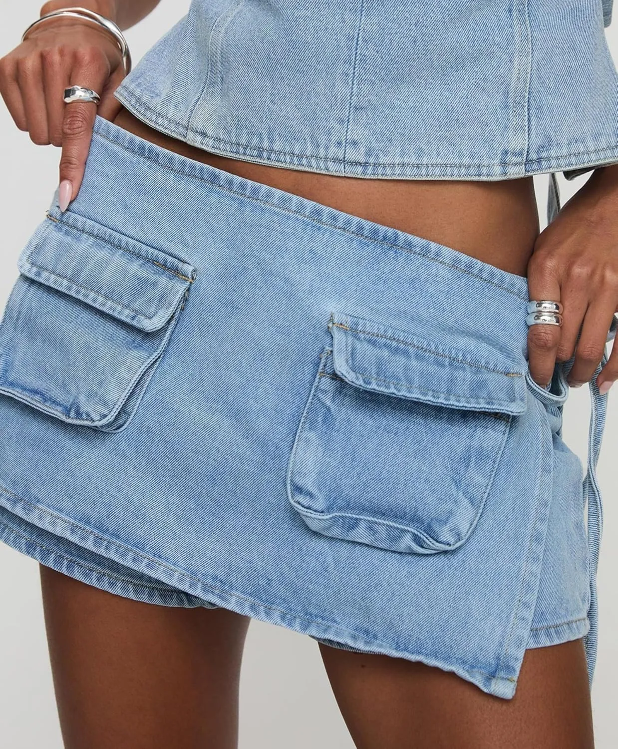 Women's Cargo Skort High Waisted Cargo Shorts Side Tie Bodycon Mini Y2K Denim Cargo Skirt Shorts with Pocket