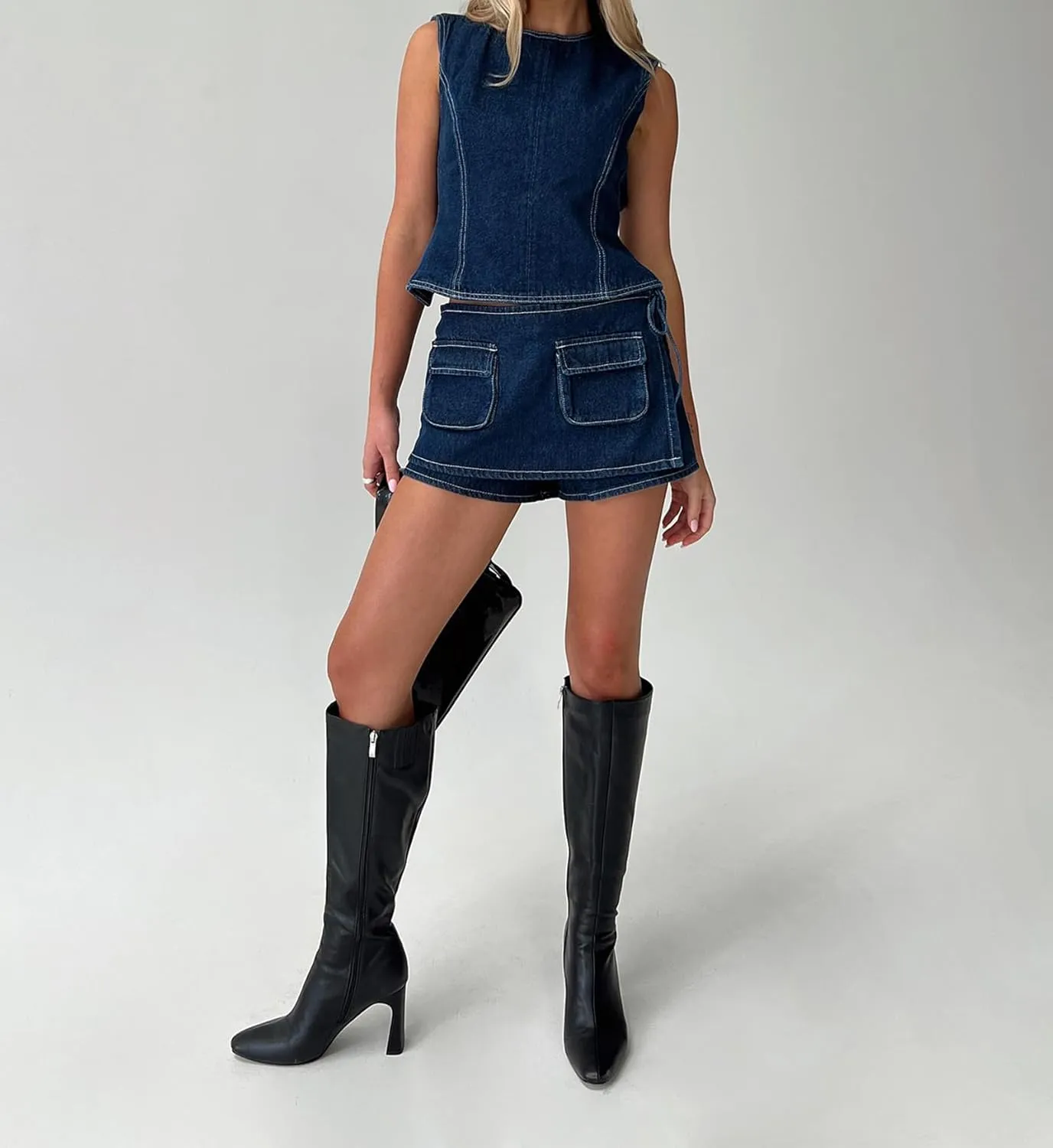Women's Cargo Skort High Waisted Cargo Shorts Side Tie Bodycon Mini Y2K Denim Cargo Skirt Shorts with Pocket
