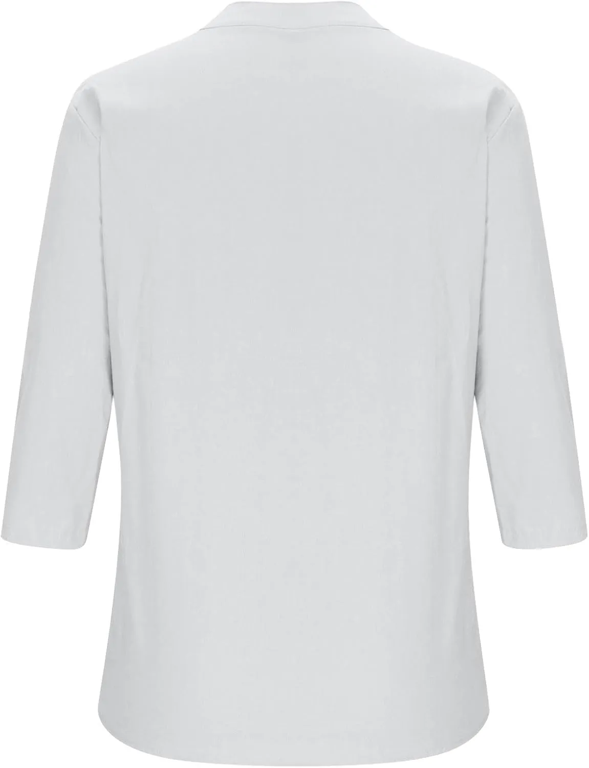 Women's Casual 3/4 Sleeve Henley V-Neck Button Up Cotton Linen Blouses Solid Color Summer Casual Blouse Tops T-Shirts