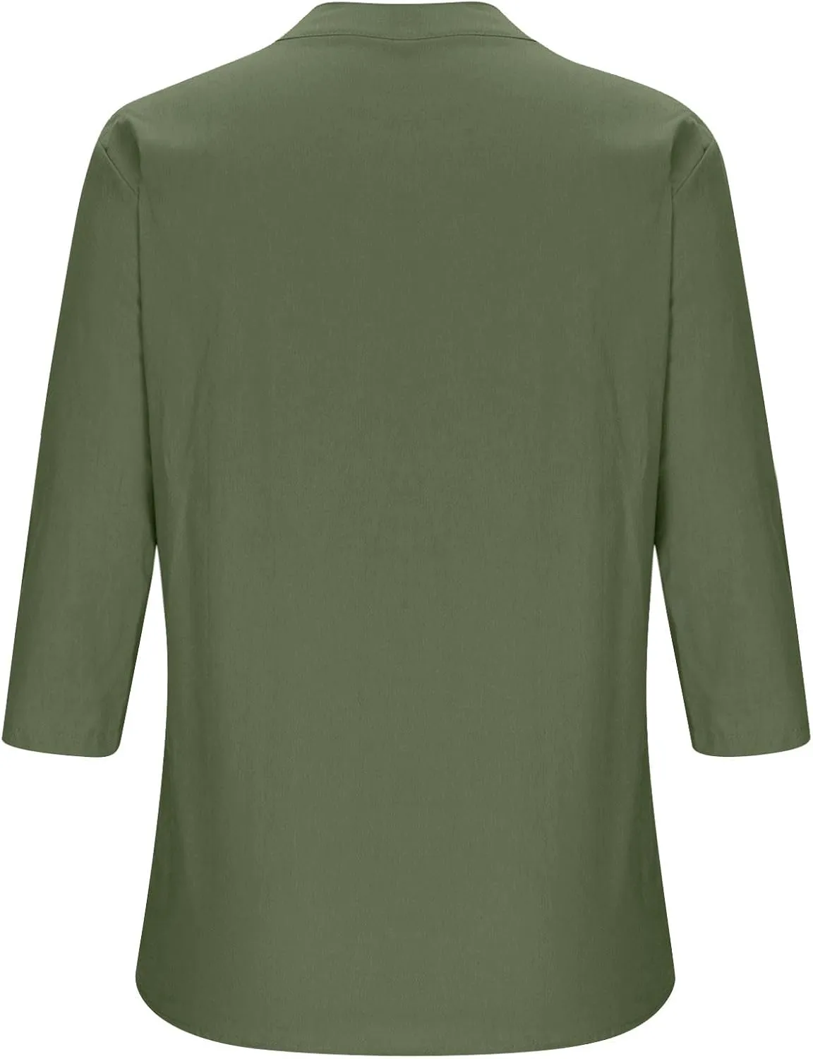 Women's Casual 3/4 Sleeve Henley V-Neck Button Up Cotton Linen Blouses Solid Color Summer Casual Blouse Tops T-Shirts