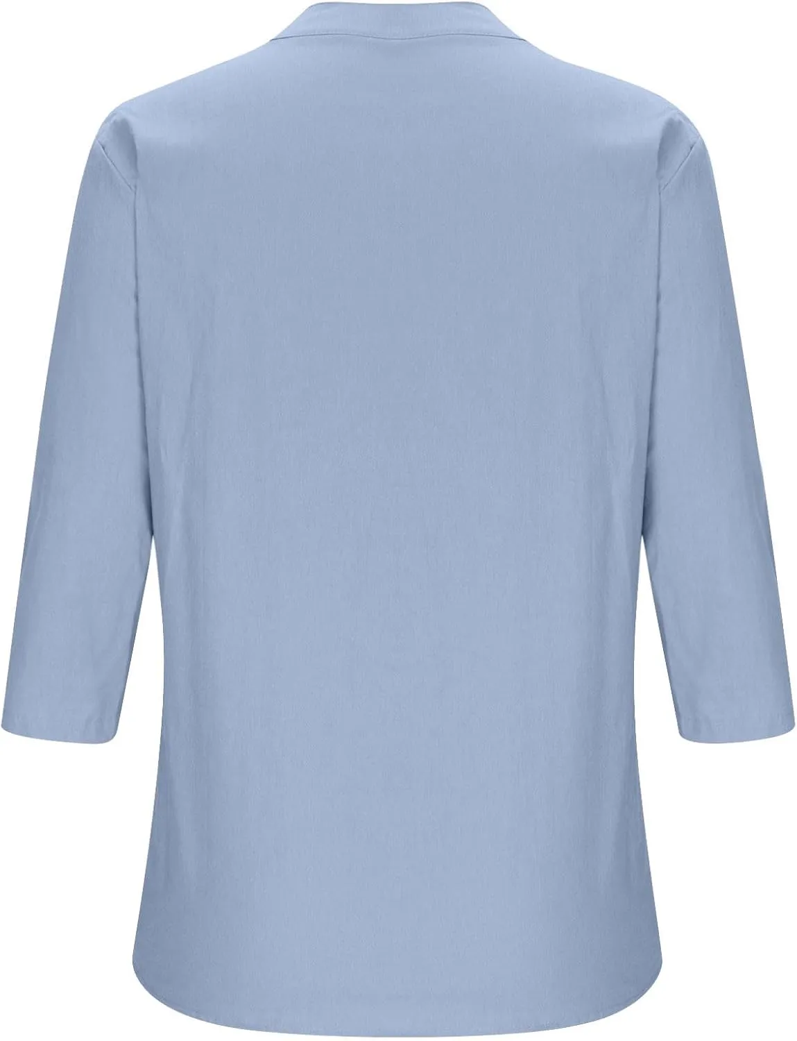 Women's Casual 3/4 Sleeve Henley V-Neck Button Up Cotton Linen Blouses Solid Color Summer Casual Blouse Tops T-Shirts