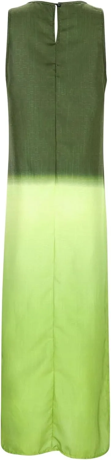 Women's Casual Cotton and Linen Sleeveless Slit Gradient Tie Dye Long Dress Swing Party Dresses for Women