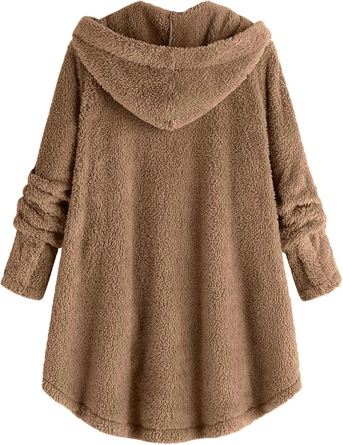 Womens Casual Fleece Jackets Oversized Button Down Winter Hooded Coats Long Sleeve Cardigan Sweater With Pockets