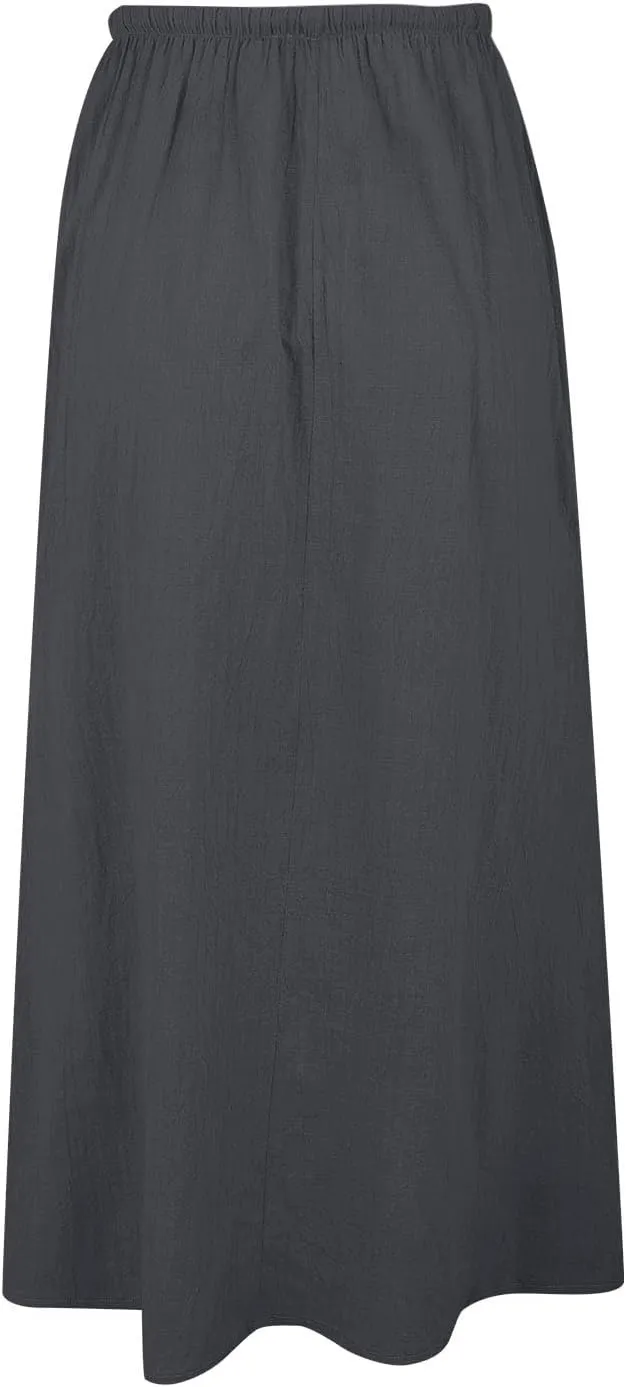 Womens Cotton Linen Maxi Skirt Trendy Boho Spring Summmer A Line Skirts Drawstring Waist Long Flowy Skirts