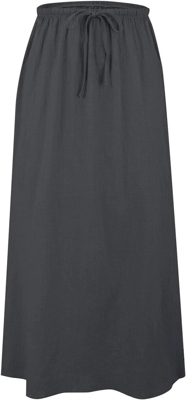 Womens Cotton Linen Maxi Skirt Trendy Boho Spring Summmer A Line Skirts Drawstring Waist Long Flowy Skirts
