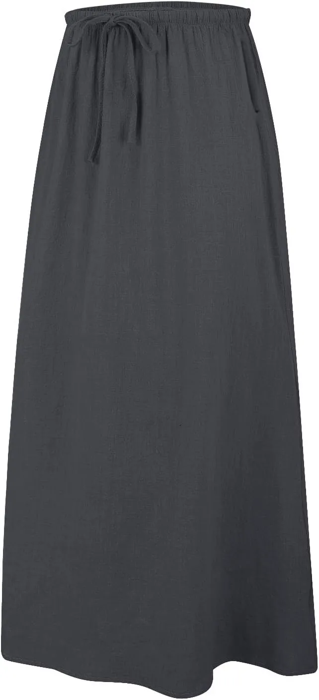 Womens Cotton Linen Maxi Skirt Trendy Boho Spring Summmer A Line Skirts Drawstring Waist Long Flowy Skirts