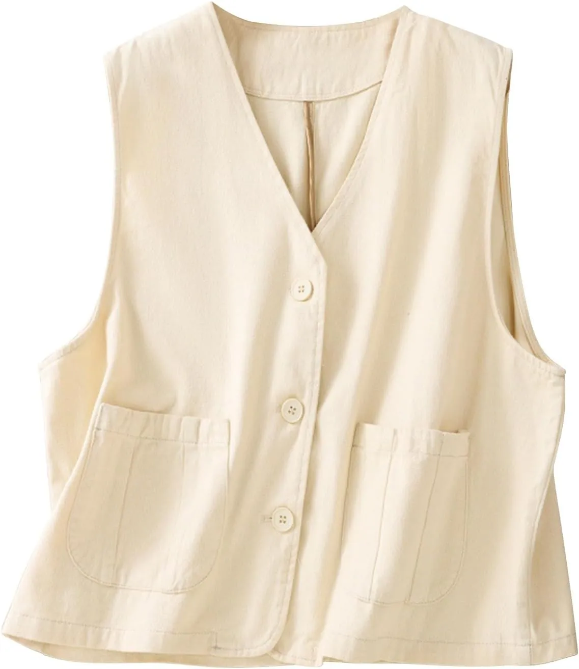 Womens Cotton Linen Vest Tops Casual Dressy Button Down Shirts Sleeveless Blazer Tshirts Spring Jackets with Pockets