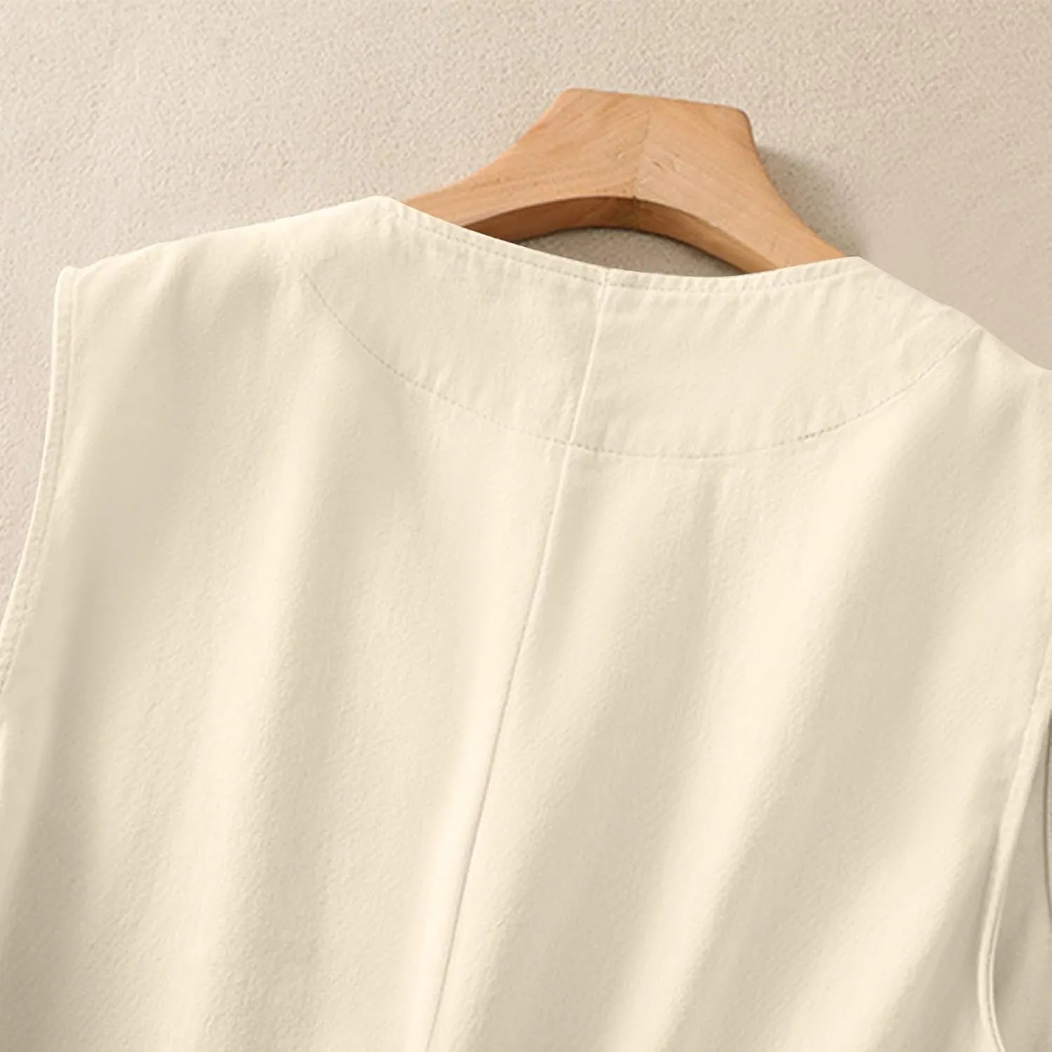 Womens Cotton Linen Vest Tops Casual Dressy Button Down Shirts Sleeveless Blazer Tshirts Spring Jackets with Pockets