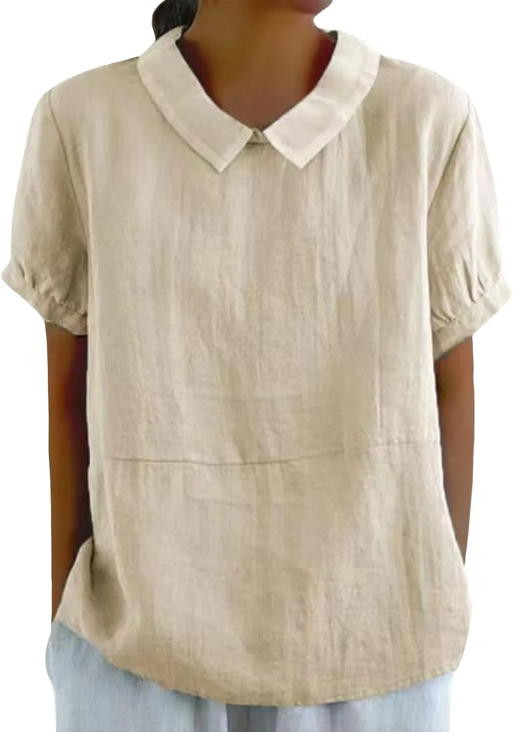 Women's Cotton Shirts Cute Peter Pan Collar Blouse Women Summer Cotton Tops Puff Sleeve Casual Cotton Tunic Tops
