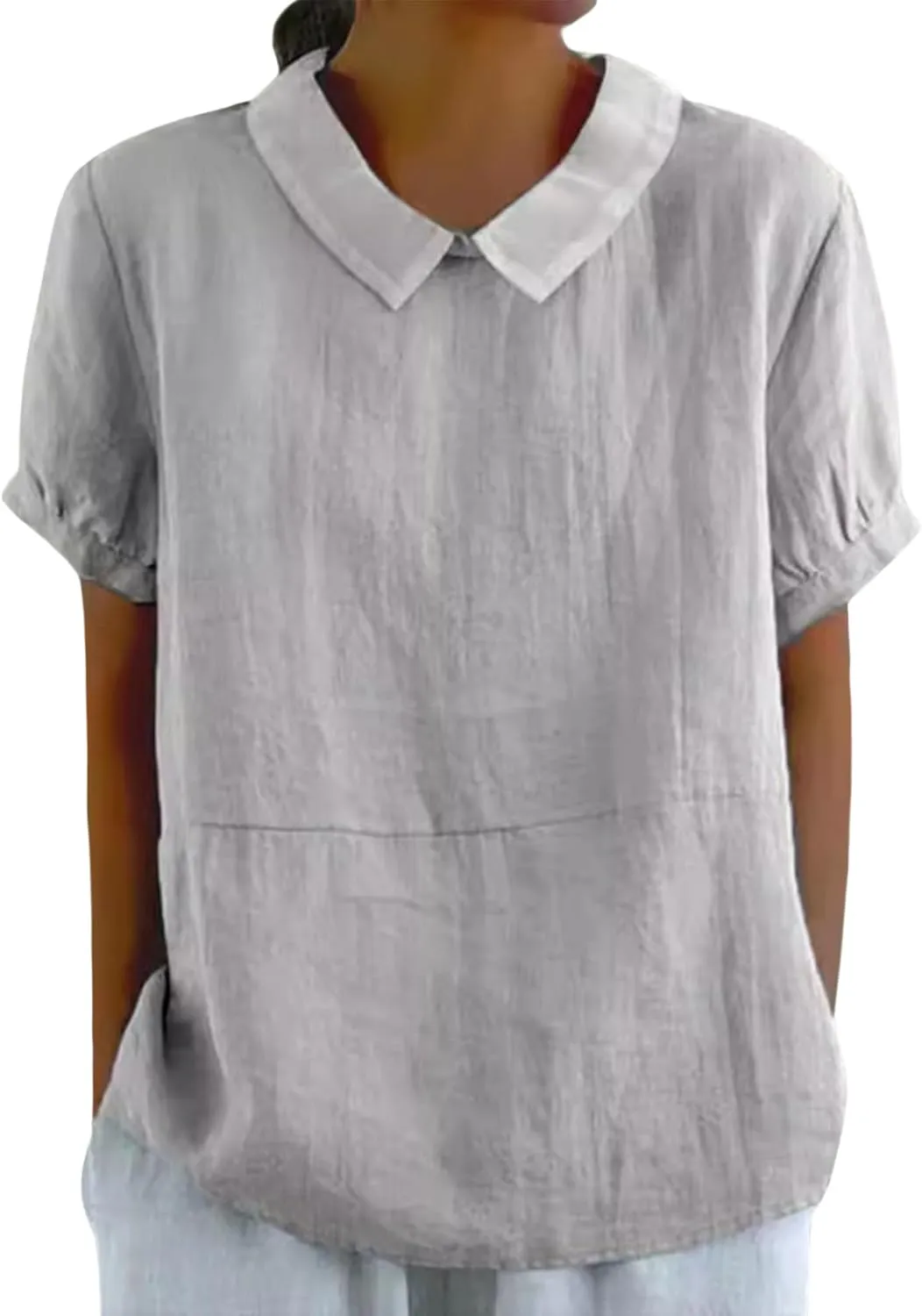 Women's Cotton Shirts Cute Peter Pan Collar Blouse Women Summer Cotton Tops Puff Sleeve Casual Cotton Tunic Tops