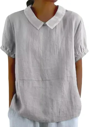 Women's Cotton Shirts Cute Peter Pan Collar Blouse Women Summer Cotton Tops Puff Sleeve Casual Cotton Tunic Tops