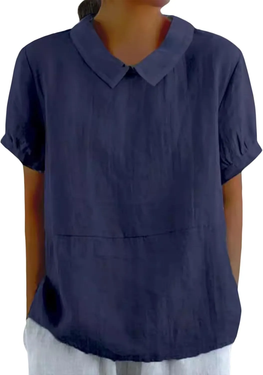 Women's Cotton Shirts Cute Peter Pan Collar Blouse Women Summer Cotton Tops Puff Sleeve Casual Cotton Tunic Tops