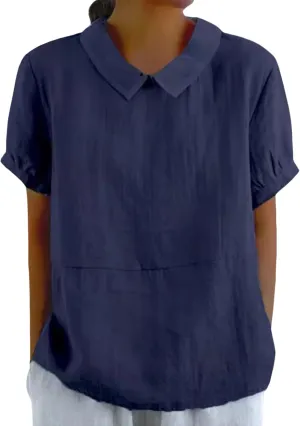 Women's Cotton Shirts Cute Peter Pan Collar Blouse Women Summer Cotton Tops Puff Sleeve Casual Cotton Tunic Tops