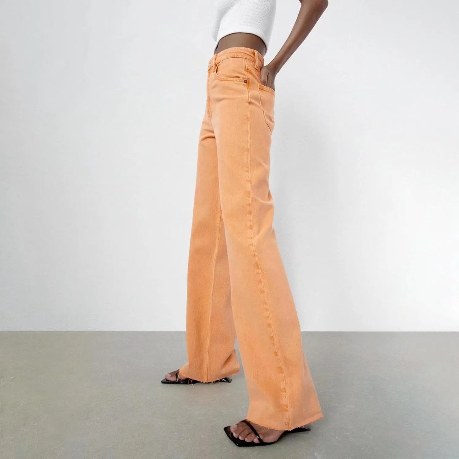 Women's Denim Pants Western Style Stretch High Waisted Straight Jeans Pants Slim Fit Full Length Street Trouser