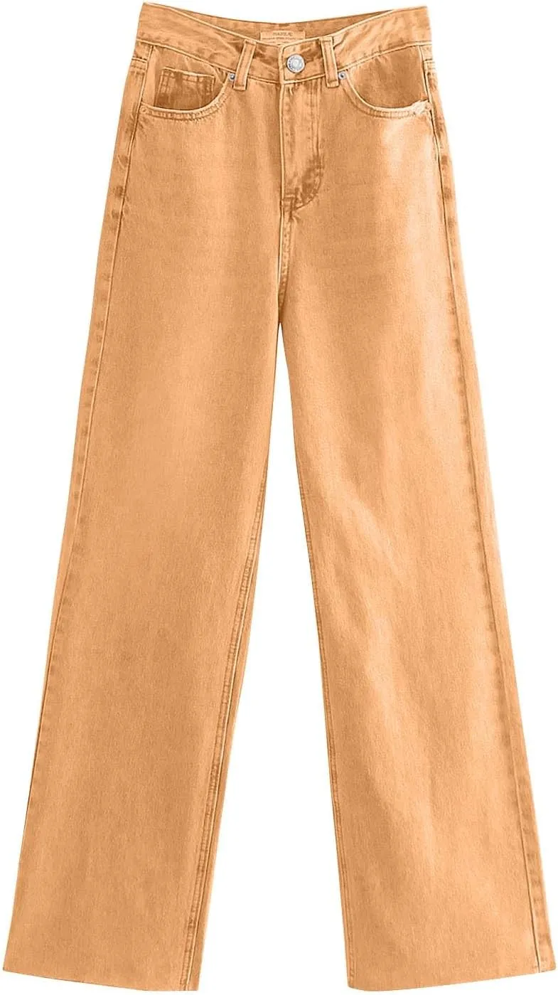 Women's Denim Pants Western Style Stretch High Waisted Straight Jeans Pants Slim Fit Full Length Street Trouser