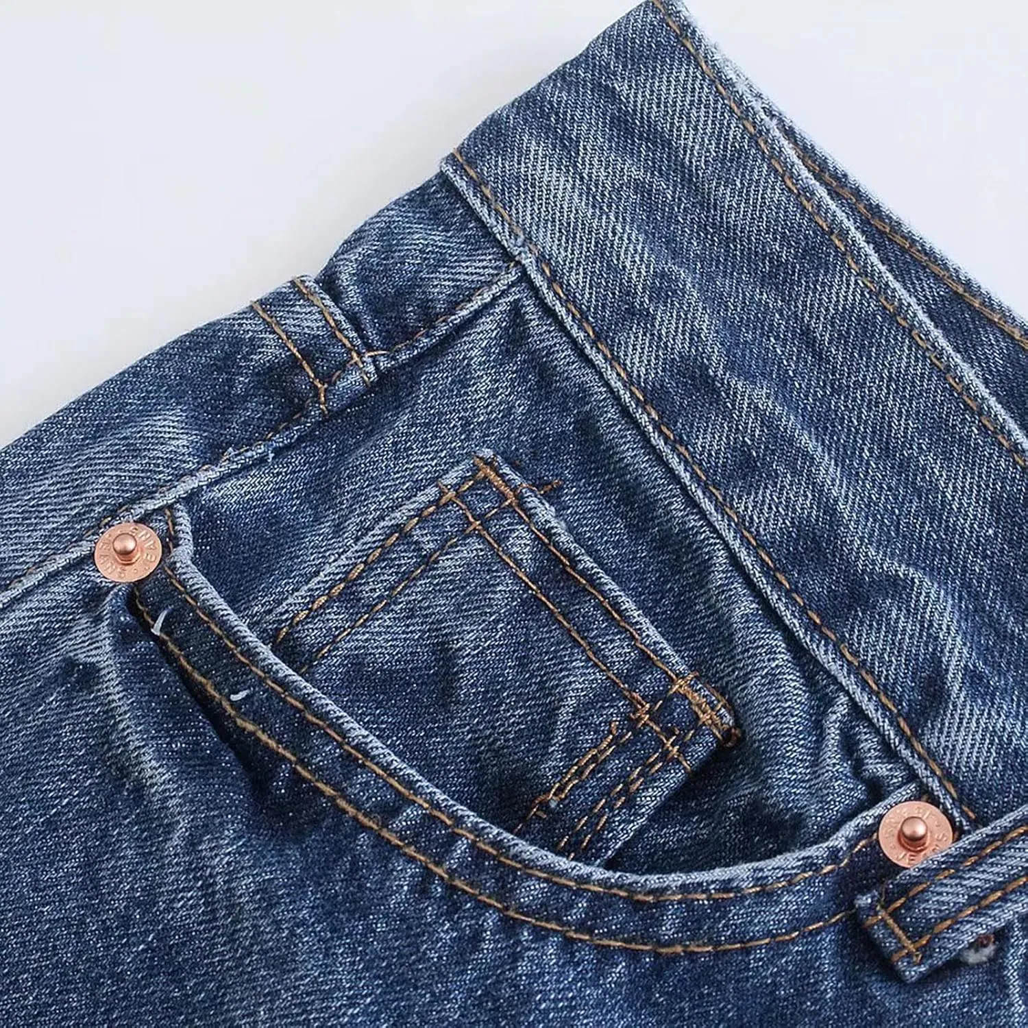 Women's Denim Pants Western Style Stretch High Waisted Straight Jeans Pants Slim Fit Full Length Street Trouser