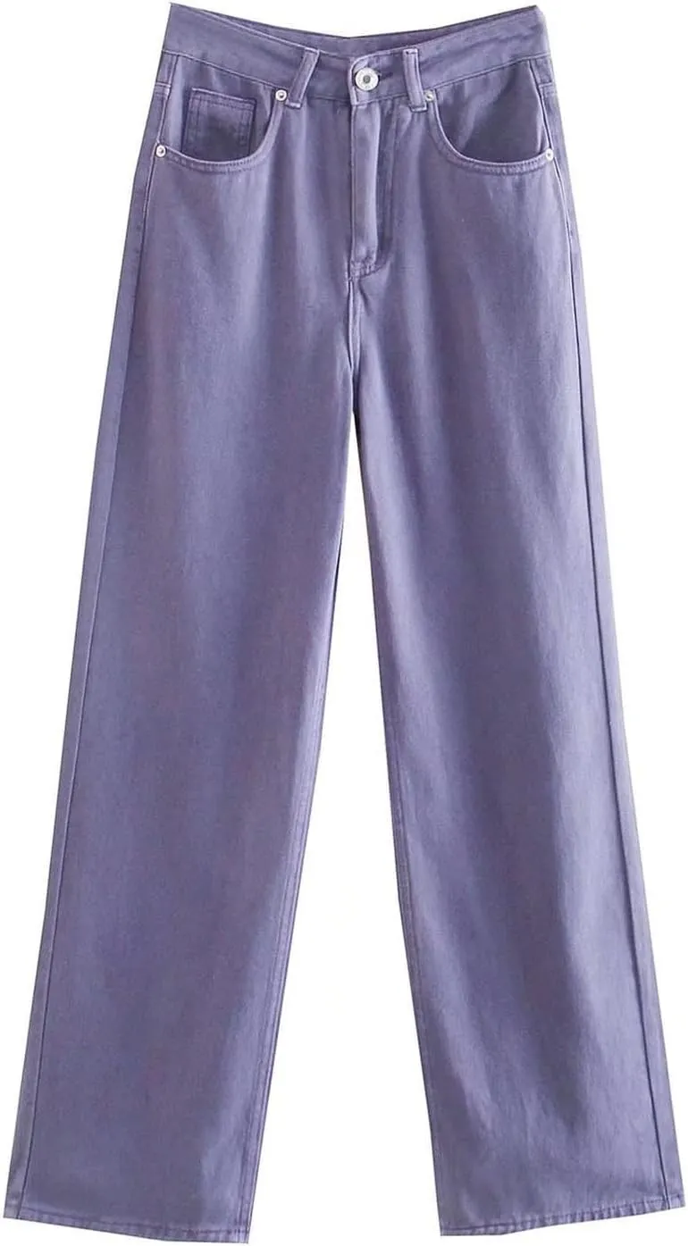 Women's Denim Pants Western Style Stretch High Waisted Straight Jeans Pants Slim Fit Full Length Street Trouser