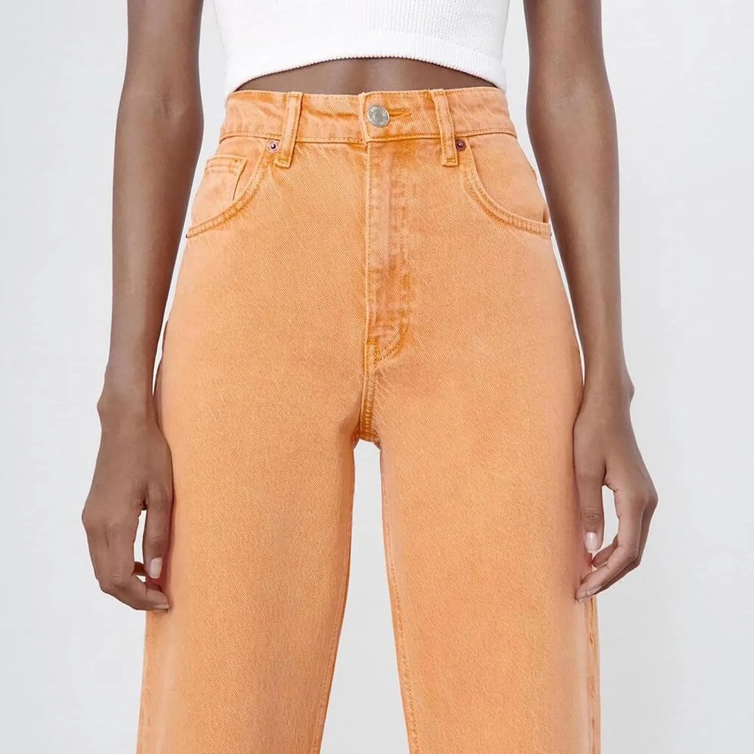 Women's Denim Pants Western Style Stretch High Waisted Straight Jeans Pants Slim Fit Full Length Street Trouser