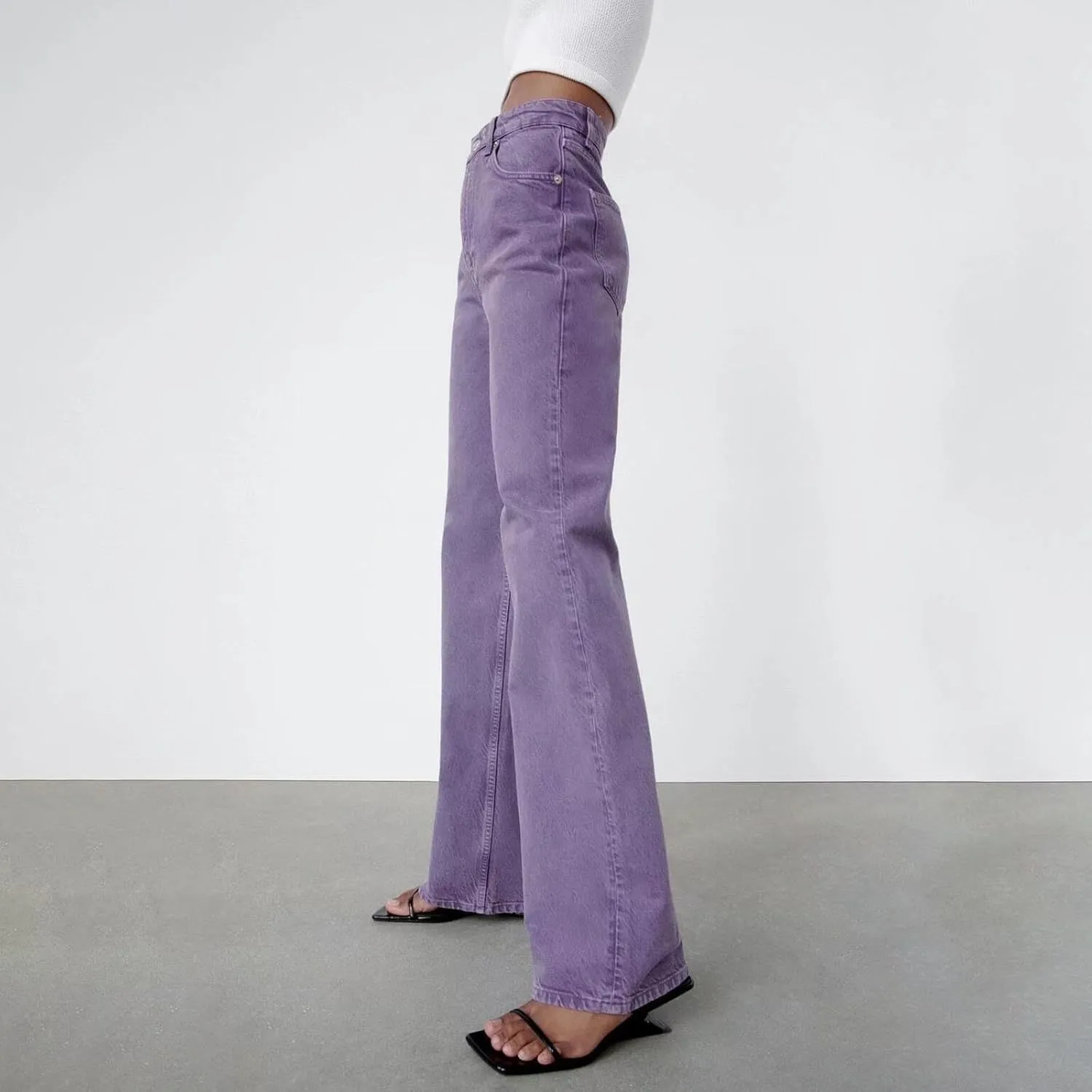 Women's Denim Pants Western Style Stretch High Waisted Straight Jeans Pants Slim Fit Full Length Street Trouser