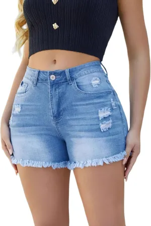 Women's Denim Shorts Casual High Waisted Slim Fit Jeans Shorts Summer Ripped Fringe Hot Pants Teen Girls Streetwear