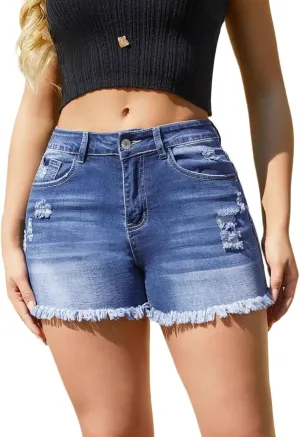 Women's Denim Shorts Casual High Waisted Slim Fit Jeans Shorts Summer Ripped Fringe Hot Pants Teen Girls Streetwear