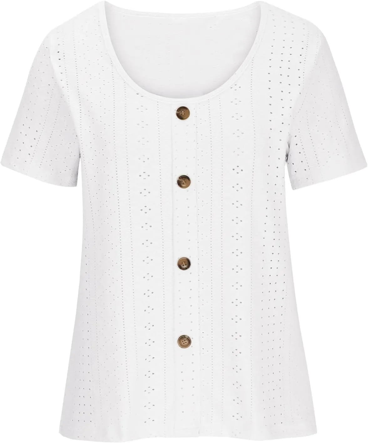 Womens Eyelet T-Shirts Sexy Scoop Neck Tops Casual Solid Short Sleeve Shirts Trendy 2024 Summer Button Tees