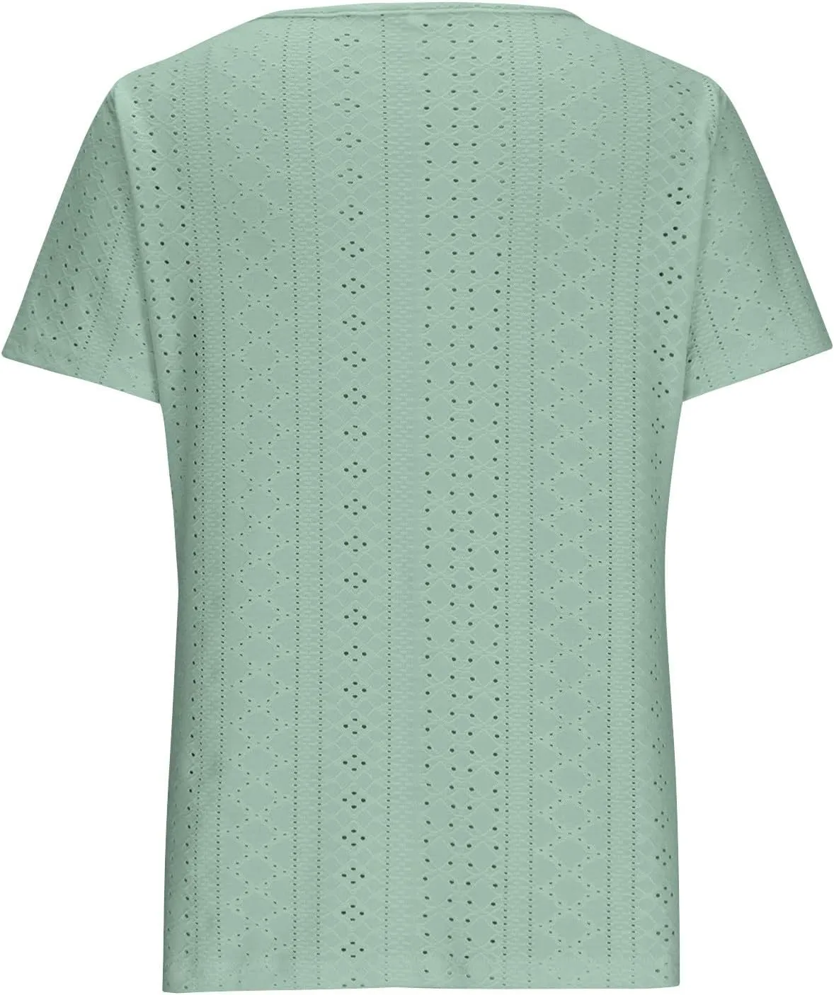 Womens Eyelet T-Shirts Sexy Scoop Neck Tops Casual Solid Short Sleeve Shirts Trendy 2024 Summer Button Tees