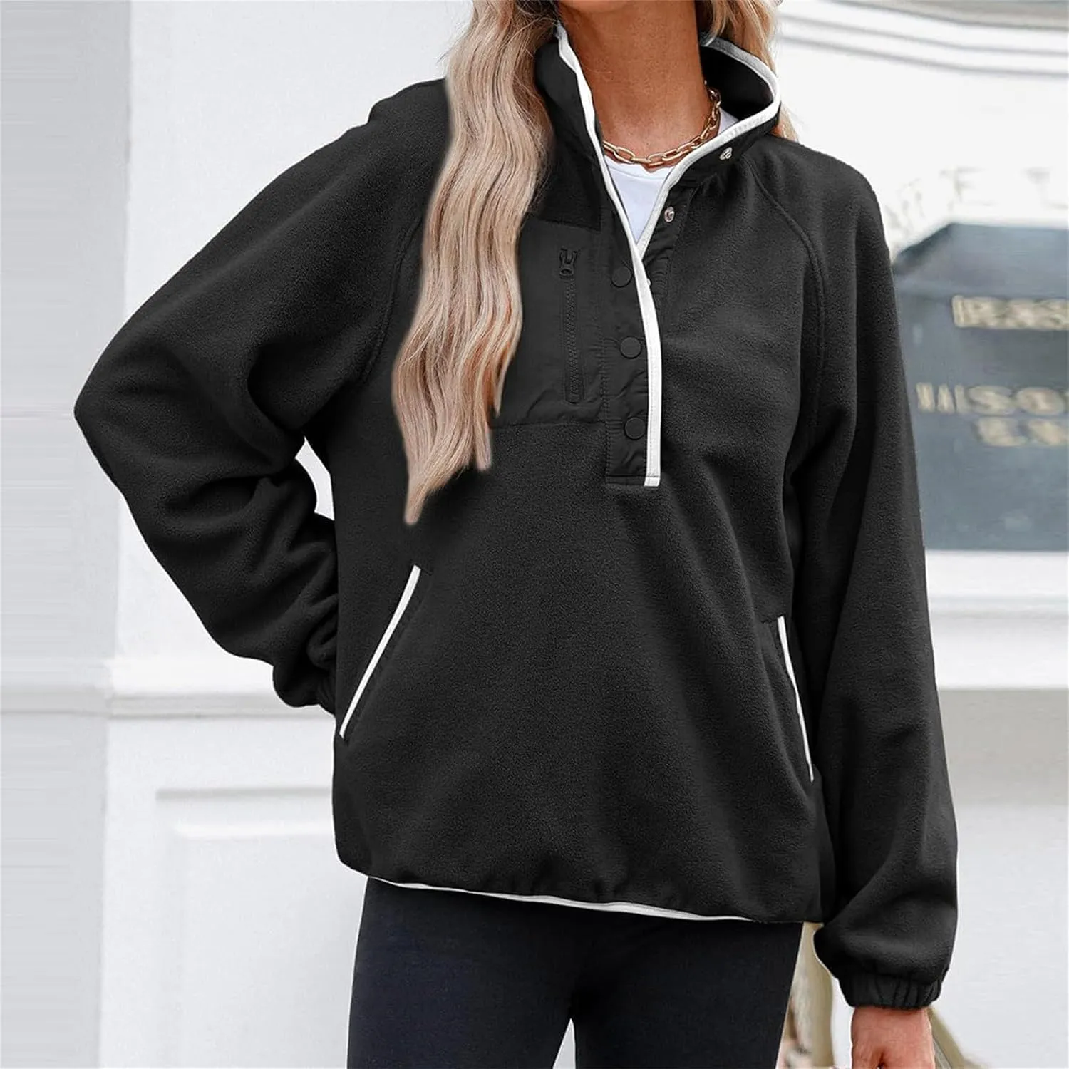 womens fleece sweatshirt jacket 2024 trendy long sleeve sherpa lined thermal pullover tops long sleeve outwear coat