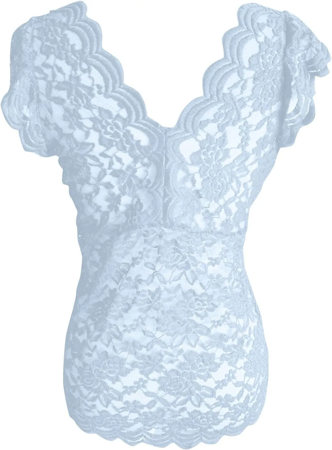 Women's Floral Lace Tank Top Deep V Neck Scalloped Trim Sleeveless Shirts See Through Sexy Mesh Tshirts Plus Size Tops