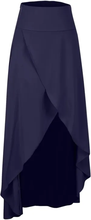 Women's Flowy Long Maxi Skirt Asymmetrical High Low Hem Flared Skirt Casual Slit Wrap Skirt Solid High Waist Skirt