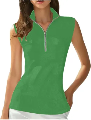 Womens Golf Shirt Tank Tops 1/4 Zip Tennis Tank Tops with Collar Outdoor Lightweight Quick Dry Workout Athletic Tops