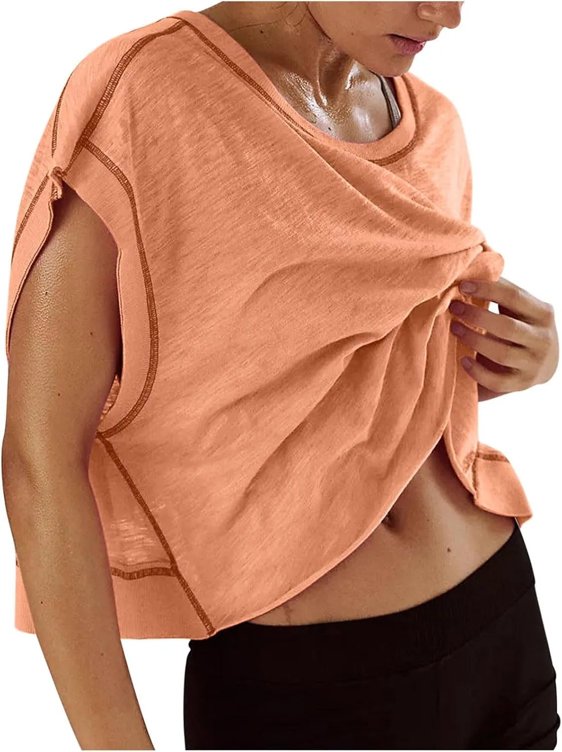 Womens Gym Yoga Tops Backless Casual Fashion Open Back Athletic Shirts Solid Color Running Crop Workout Tee Tops