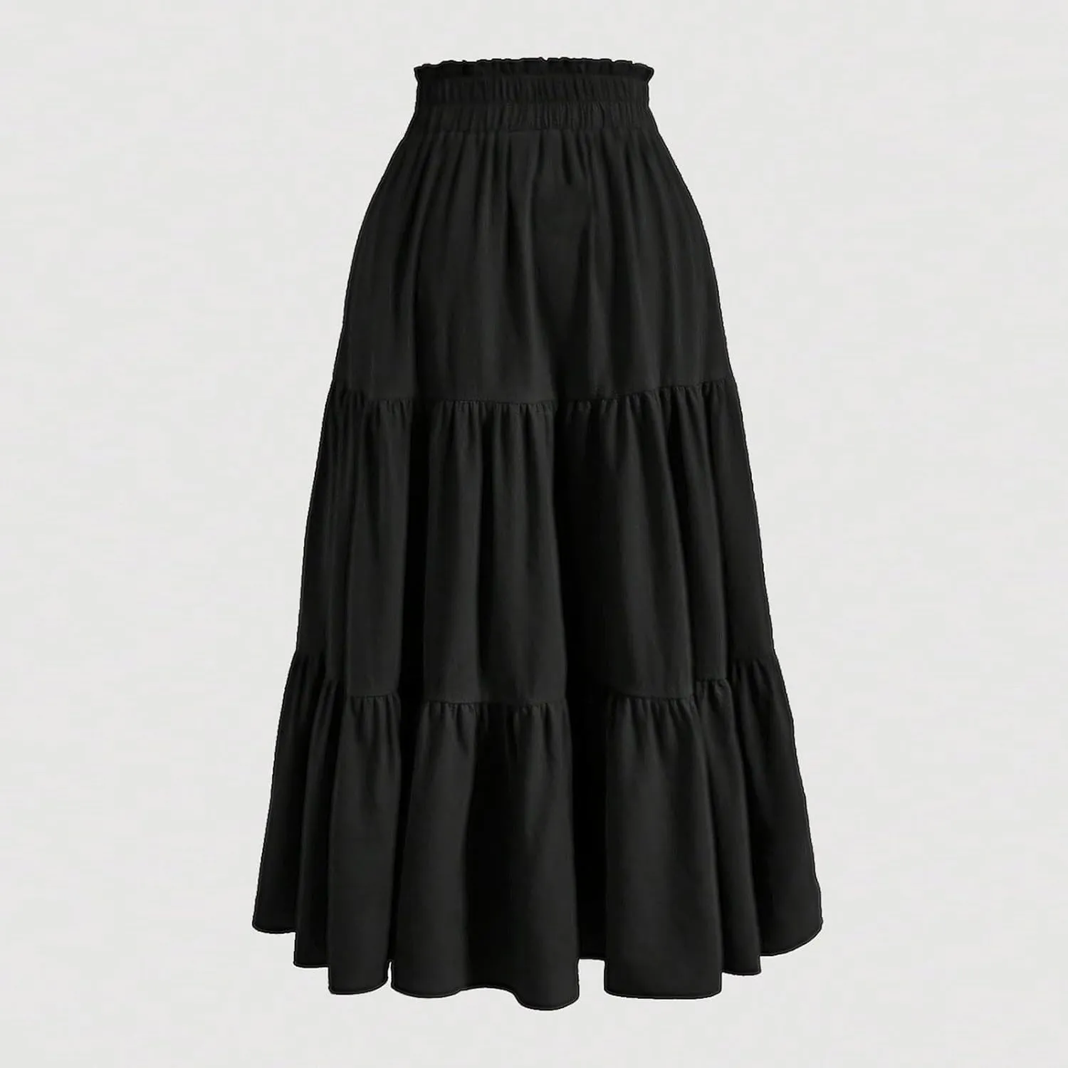 Womens High Elastic Waist Midi Skirt Summer Flowy Ruffle Pleated A line Skirts Lightweight Boho Tiered Skirt