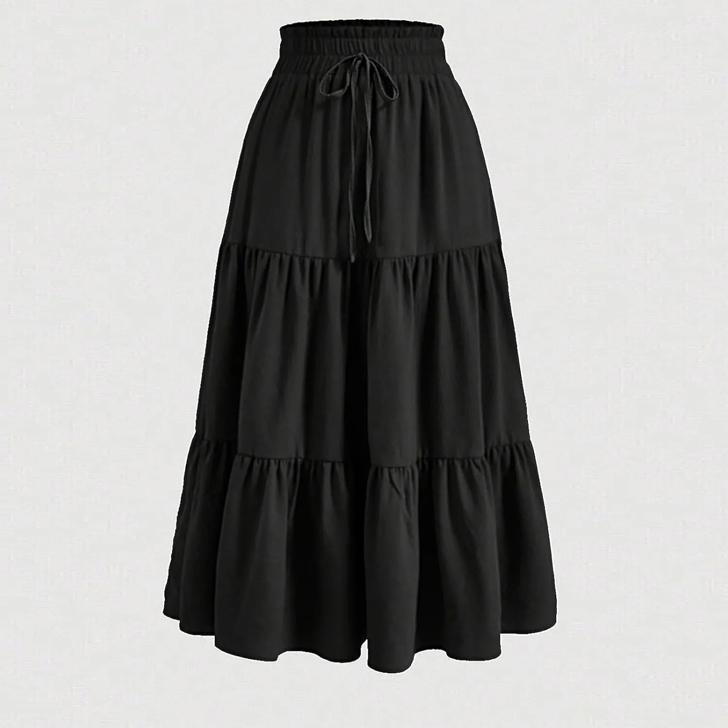 Womens High Elastic Waist Midi Skirt Summer Flowy Ruffle Pleated A line Skirts Lightweight Boho Tiered Skirt