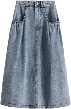 Women's High Waist Denim Long Skirt 2025 Spring Vintage Loose Elegant A-Line Skirts
