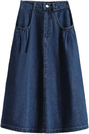 Women's High Waist Denim Long Skirt 2025 Spring Vintage Loose Elegant A-Line Skirts