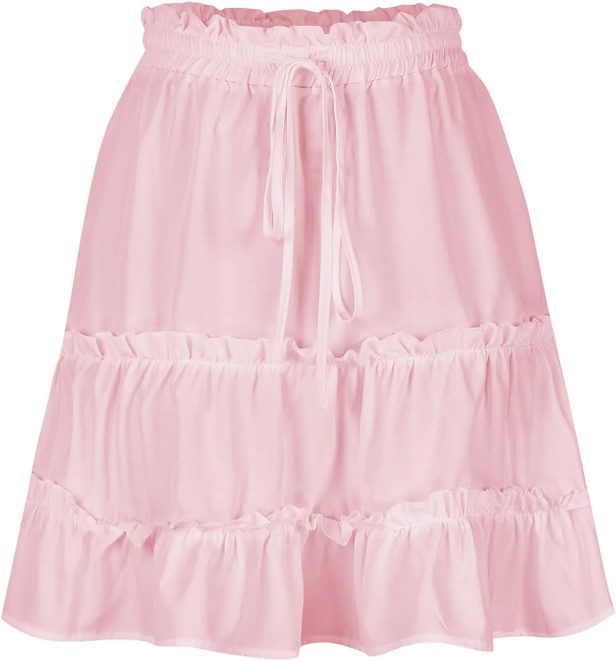 Women's High Waisted Casual Mini Skirt Drawstring Layered Frill Trim A-Line Skirts Summer Boho Flowy Beach Skirts