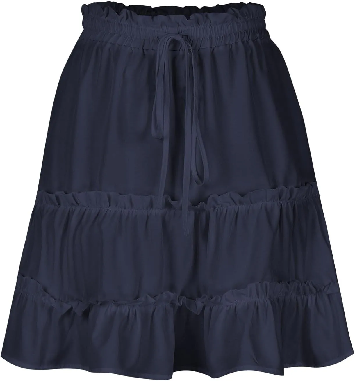 Women's High Waisted Casual Mini Skirt Drawstring Layered Frill Trim A-Line Skirts Summer Boho Flowy Beach Skirts