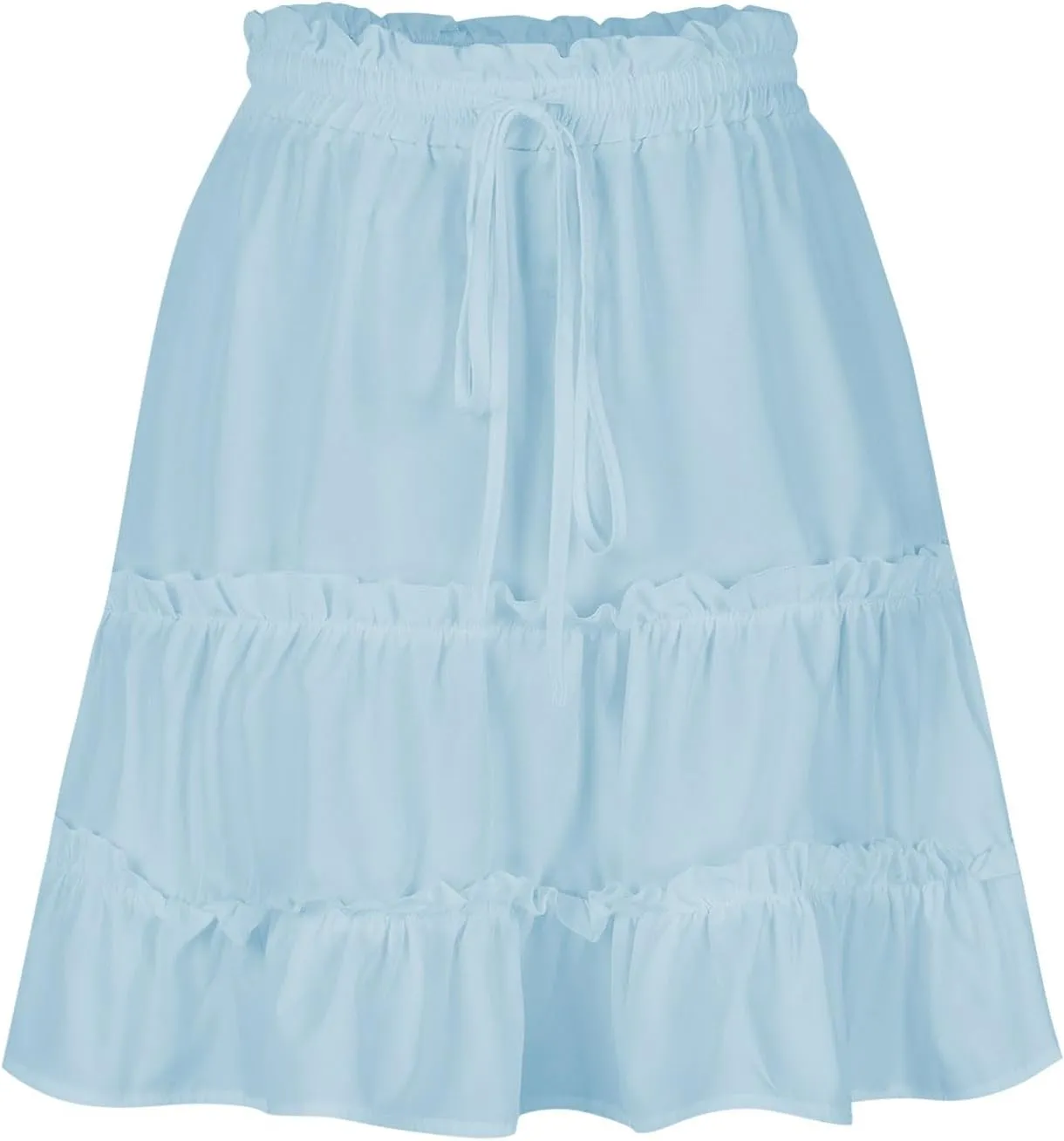 Women's High Waisted Casual Mini Skirt Drawstring Layered Frill Trim A-Line Skirts Summer Boho Flowy Beach Skirts