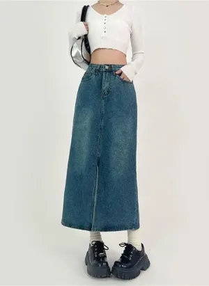 Women's High Waisted Slim Fit Straight Jeans Skirt Spring Casual Y2k Front Slit A-Line Denim Skirt