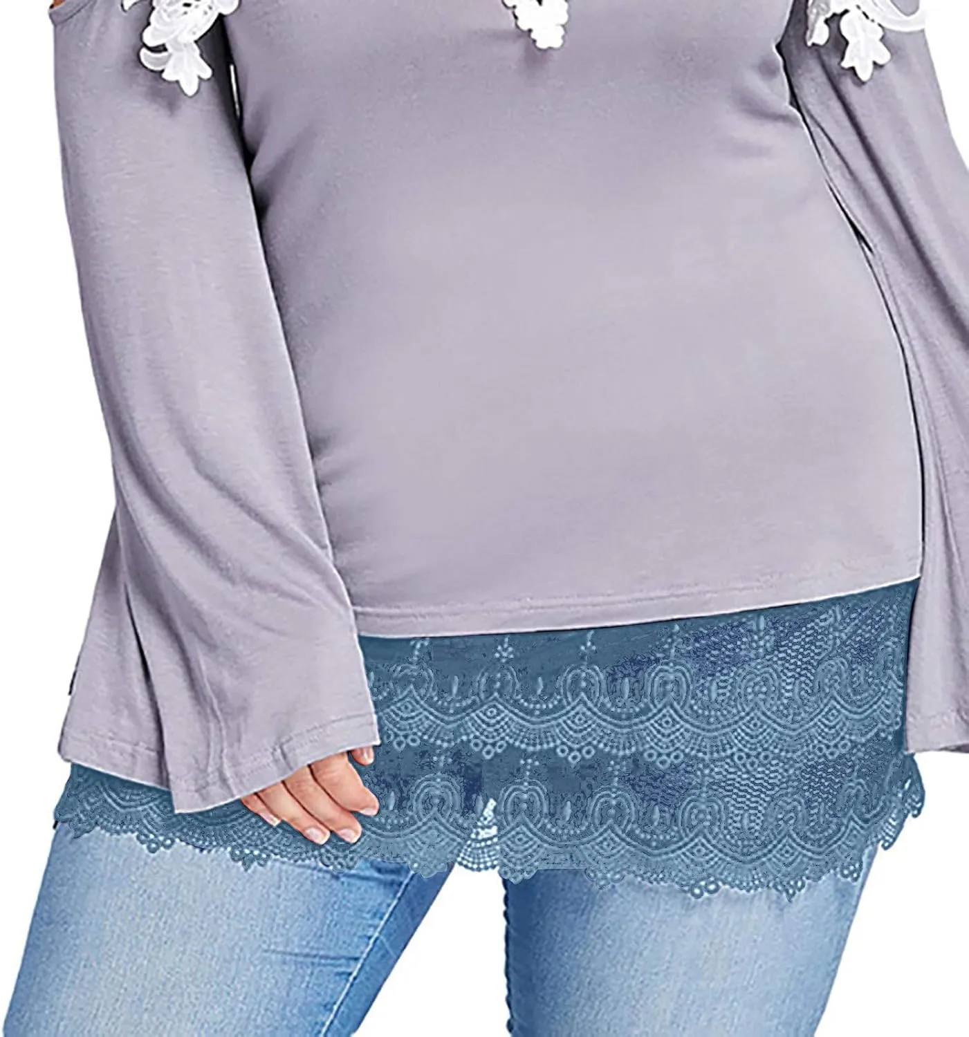 Womens Lace Shirt Extender Plus Size Lace Underskirt Layering Fake Top Lower Sweep Skirt Fake Hemline Mini Skirt