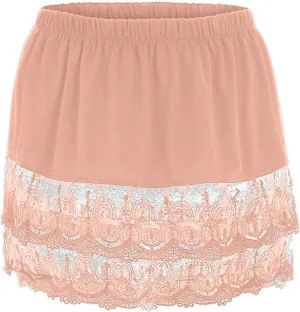 Womens Lace Shirt Extender Plus Size Lace Underskirt Layering Fake Top Lower Sweep Skirt Fake Hemline Mini Skirt