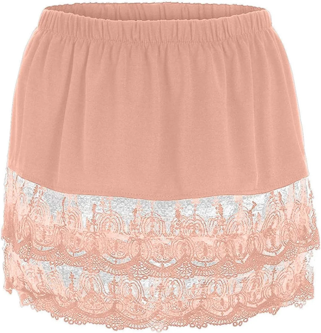 Womens Lace Shirt Extender Plus Size Lace Underskirt Layering Fake Top Lower Sweep Skirt Fake Hemline Mini Skirt