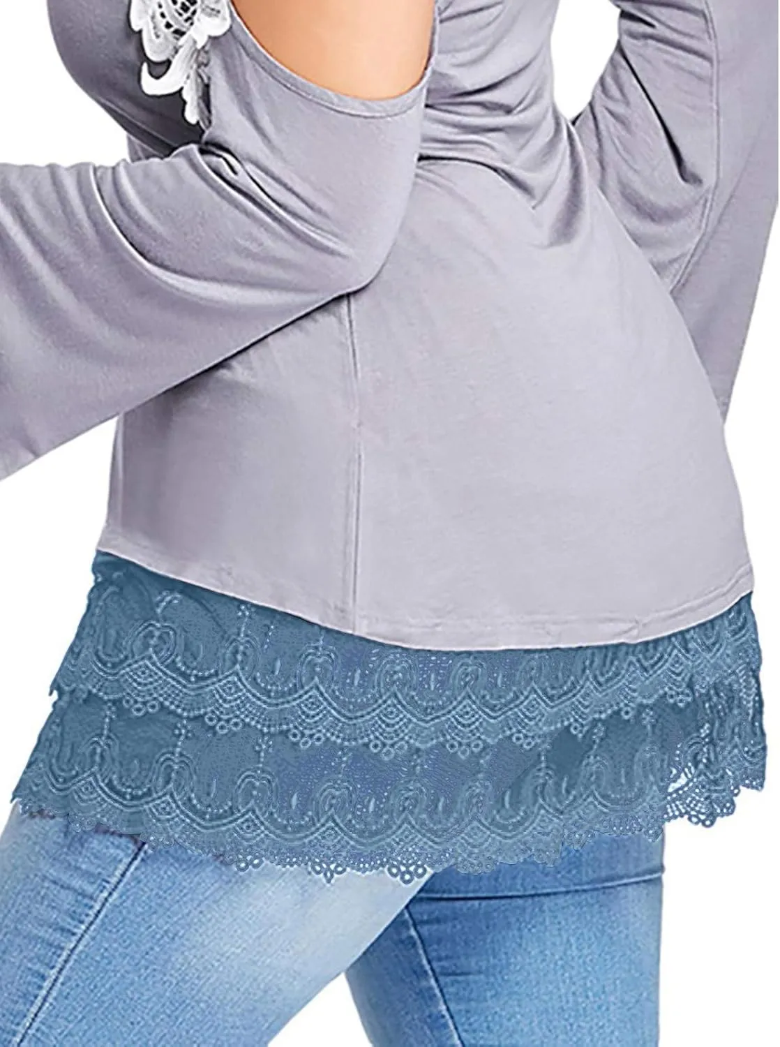 Womens Lace Shirt Extender Plus Size Lace Underskirt Layering Fake Top Lower Sweep Skirt Fake Hemline Mini Skirt