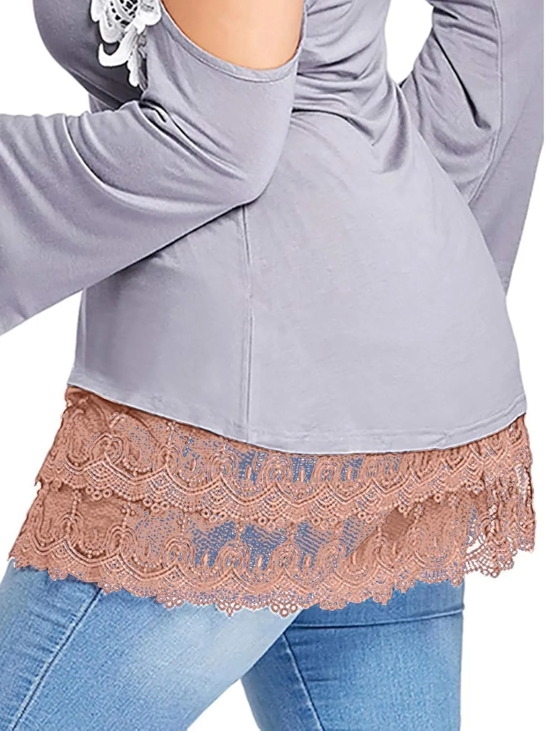 Womens Lace Shirt Extender Plus Size Lace Underskirt Layering Fake Top Lower Sweep Skirt Fake Hemline Mini Skirt